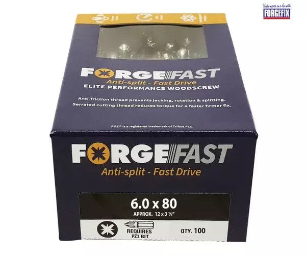 ForgeFix ForgeFast Pozi Compatible Elite Performance Wood Screw ZY 6.0 x 80mm Box 100 - imagen 2