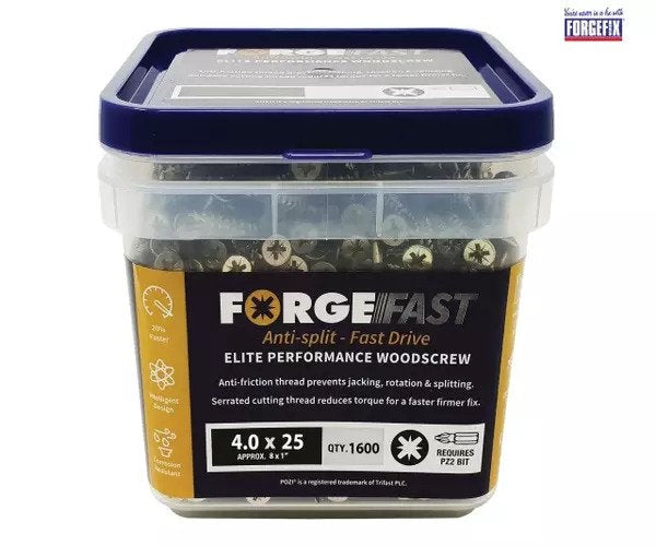 ForgeFix ForgeFast Pozi Compatible Elite Performance Wood Screw ZY 4.0 x 25mm Tub 1600 - imagen 2