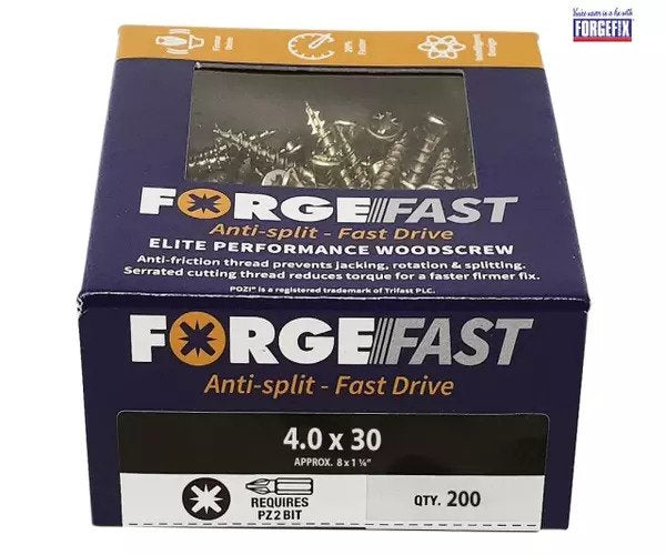 ForgeFix ForgeFast Pozi Compatible Elite Performance Wood Screw ZY 4.0 x 30mm Box 200 - imagen 2