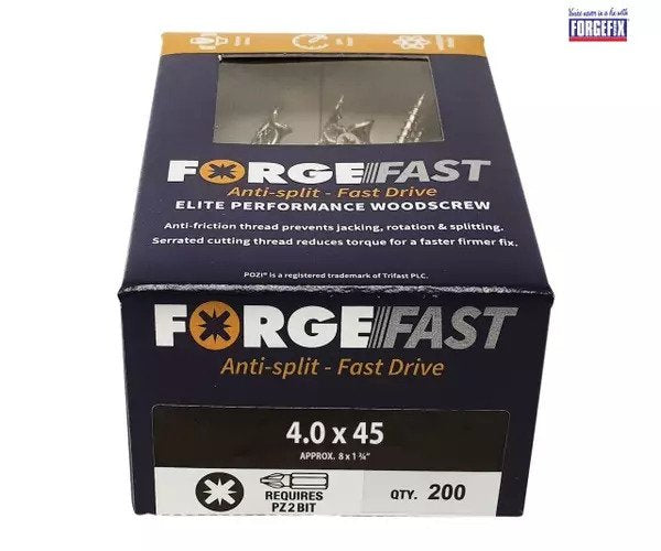 ForgeFix ForgeFast Pozi Compatible Elite Performance Wood Screw ZY 4.0 x 45mm Box 200 - imagen 2