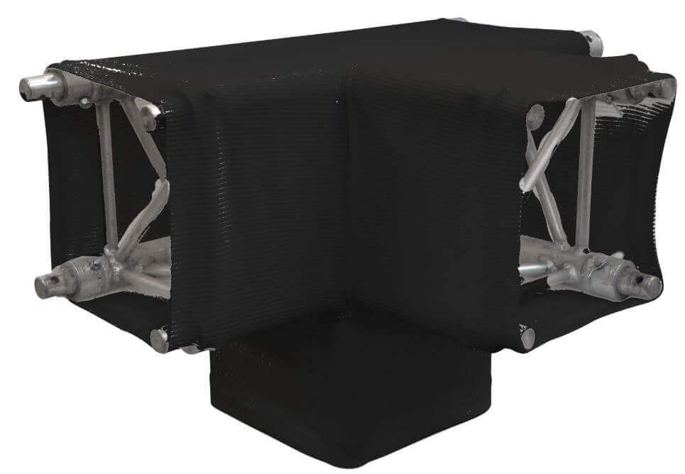 Showtex Trussleeve 4-Way Corner – ✔Covering your truss safe, fast, and easy or turning it into a design feature without any visible seams. ✔Flame retardant ✔Connect 4 truss pieces ✔Black & White – Now available at MTN Shop UK. - imagen 2