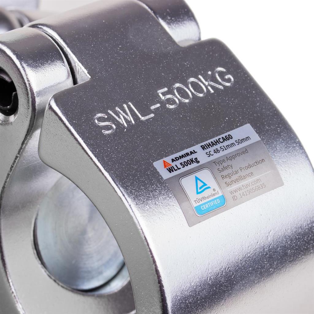 Swivel Coupler with 500kg Working Load Limit close up on labelin silver - imagen 3
