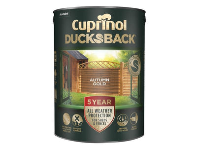 Cuprinol Ducksback 5 Year Waterproof for Sheds & Fences Autumn Gold 5 litre – – Now available at MTN Shop UK.