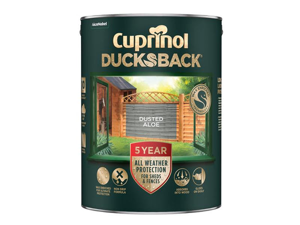Cuprinol Ducksback 5 Year Waterproof for Sheds & Fences Dusted Aloe 5 litre – – Now available at MTN Shop UK.