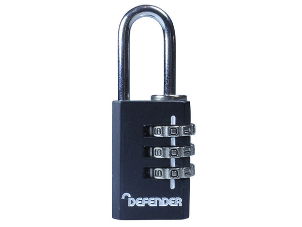 DEFENDER Black Die-Cast Combination Padlock 20mm – – Now available at MTN Shop UK.