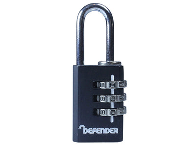 DEFENDER Black Die-Cast Combination Padlock 20mm – – Now available at MTN Shop UK.
