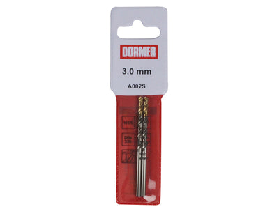 Dormer A002 HSS-TiN Coated Jobber Drills (2) 3.0mm OL:61mm WL:33mm – – Now available at MTN Shop UK.