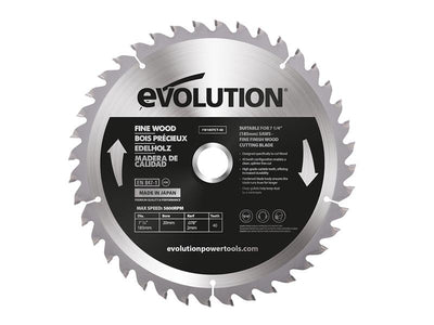 Evolution Fine Wood Mitre/Table Saw Blade 185 x 20mm x 40T – – Now available at MTN Shop UK.
