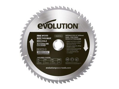 Evolution Fine Wood Mitre/Table Saw Blade 255 x 25.4mm x 60T – – Now available at MTN Shop UK.