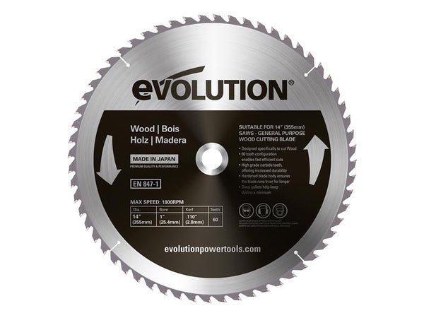 Evolution Wood Cutting Circular Saw Blade 355 x 2.8 x 25.4mm x 60T – – Now available at MTN Shop UK.