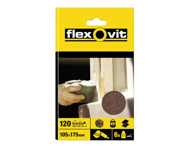 Flexovit Detail Hook & Loop Sanding Sheets 105x175mm Fine 120G (Pack 6) – – Now available at MTN Shop UK.