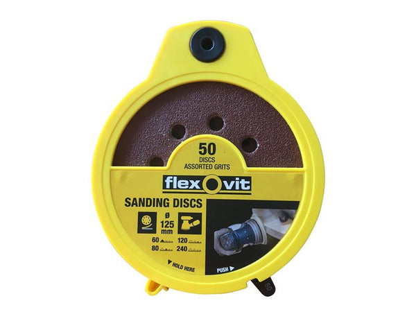 Flexovit Hook & Loop Sanding Disc 125mm Assorted (Dispenser 50) – – Now available at MTN Shop UK.