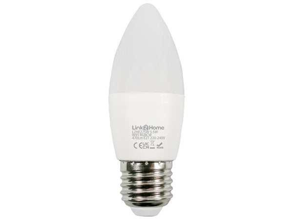 Link2Home Wi-Fi LED ES (E27) Opal Candle Dimmable Bulb, White + RGB 470 lm 5.5W – – Now available at MTN Shop UK.