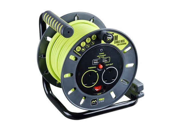 Masterplug PRO-XT Open Cable Reel 240V 13A 2-Socket & 2 USB (2.1A Shared) 25m – – Now available at MTN Shop UK.