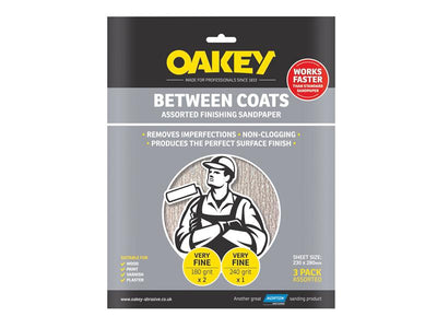 Oakey Between Coats Finishing Sandpaper 230 x 280mm Assorted (3) – – Now available at MTN Shop UK.