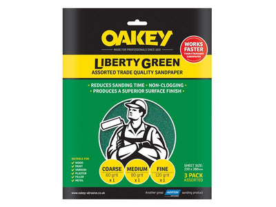Oakey Liberty Green Aluminium Oxide Sheets 230 x 280mm Assorted (3) – – Now available at MTN Shop UK.