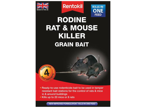 Rentokil Rodine Rat & Mouse Killer Grain Bait (Sachets 4) – – Now available at MTN Shop UK.