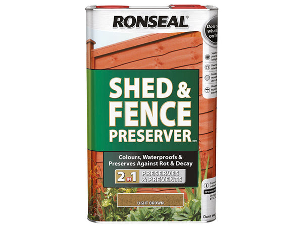 Ronseal Shed & Fence Preserver Light Brown 5 litre – – Now available at MTN Shop UK.