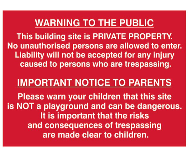 Building Site Warning To Public And Parents