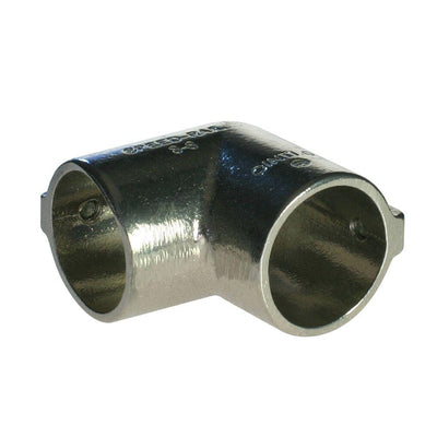 Doughty 90-Degree Elbow – A 90-degree elbow joint between two tubes. Magnesium alloy fitting. Fits 48mm diameter tube. High corrosion resistance. Up to 70% lighter than iron fittings but with comparable strength. 100% salvageable & reusable. Ideal for creating frames, desks, handrails, and more. – Now available at MTN Shop UK.