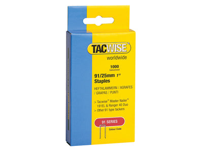 Tacwise 91 Narrow Crown Staples 25mm - Electric Tackers (Pack 1000) – – Now available at MTN Shop UK.