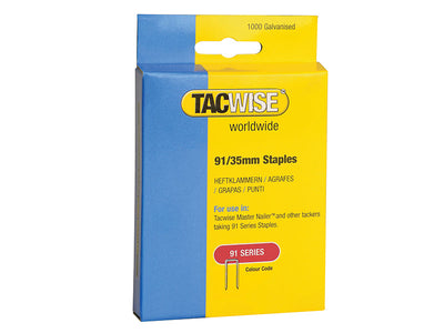 Tacwise 91 Narrow Crown Staples 35mm - Electric Tackers (Pack 1000) – – Now available at MTN Shop UK.