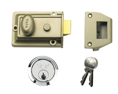 Yale Locks P77 Traditional Nightlatch 60mm Backset Nickel Brass Finish SC Cylinder Box – – Now available at MTN Shop UK.