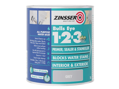 Zinsser Bulls Eye® 1-2-3 Plus Primer, Sealer & Stain Killer Grey 1 litre – – Now available at MTN Shop UK.