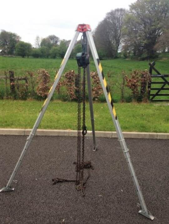 confined space rescue tripod setup
