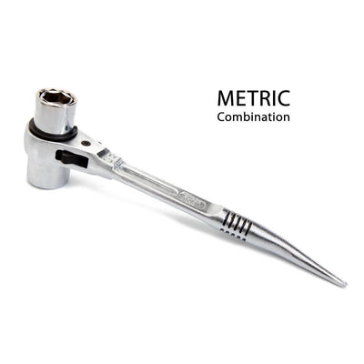Dirty Rigger Podger 4-in-1 (Metric Combination) – Constructed from solid steel & Coated in an ultra-tough nickel-chrome plating. 4 socket sizes: 17, 19, 21 and 24 mm. With a small eyelet to attach a lanyard. – Now available at MTN Shop UK.