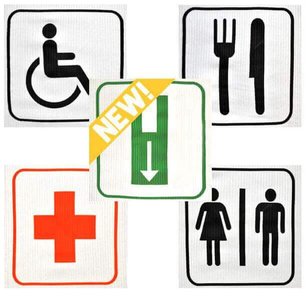 Showtex Trussleeve Signs - Toilet, Exit, First Aid, Food, Disabled – ✔Covering your truss safe, fast, and easy or turning it into a design feature without any visible seams. ✔Flame retardant ✔Elastic ✔Perforated – Now available at MTN Shop UK.
