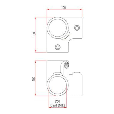 Doughty Key Clamp/Tube Clamp: 3-Way 90 Degree Elbow. Supplied by MTN Shop EU