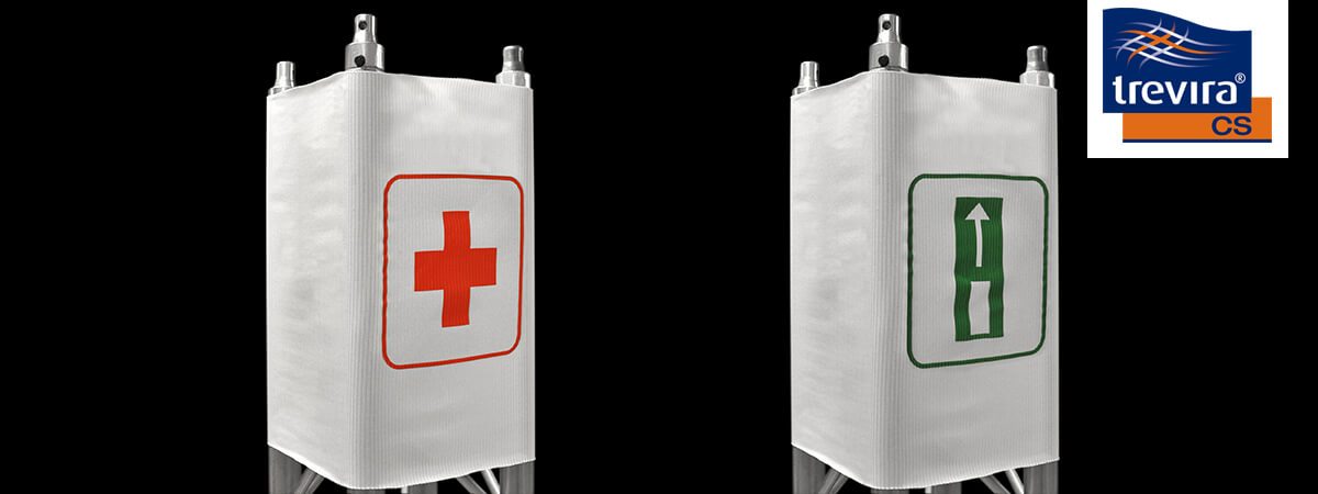 Showtex Trussleeve Signs - Toilet, Exit, First Aid, Food, Disabled – ✔Covering your truss safe, fast, and easy or turning it into a design feature without any visible seams. ✔Flame retardant ✔Elastic ✔Perforated – Now available at MTN Shop UK. - imagen 2