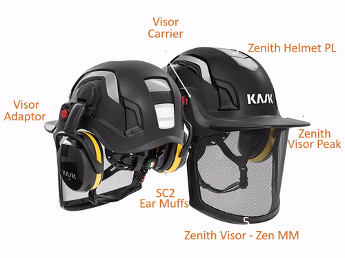 KASK Zenith Safety Helmet with Visor & Ear Defenders PL – 100% made and designed in Italy, the KASK Zenith Combo Helmet PL is a 6-in-1 package consisting of a range of accessories. These accessories include the Zenith Helmet PL, Zen MM Metal Mesh Visor and Hearing Protection, providing workers with multiple safety features. Learn more about KASK’s Zenith Combo Helmet PL. – Now available at MTN Shop UK. - imagen 3