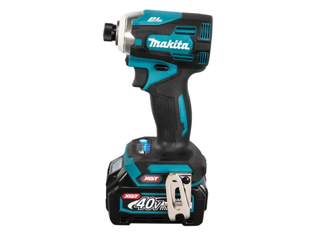 Makita 40V XGT cordless impact driver with brushless motor and ergonomic grip.