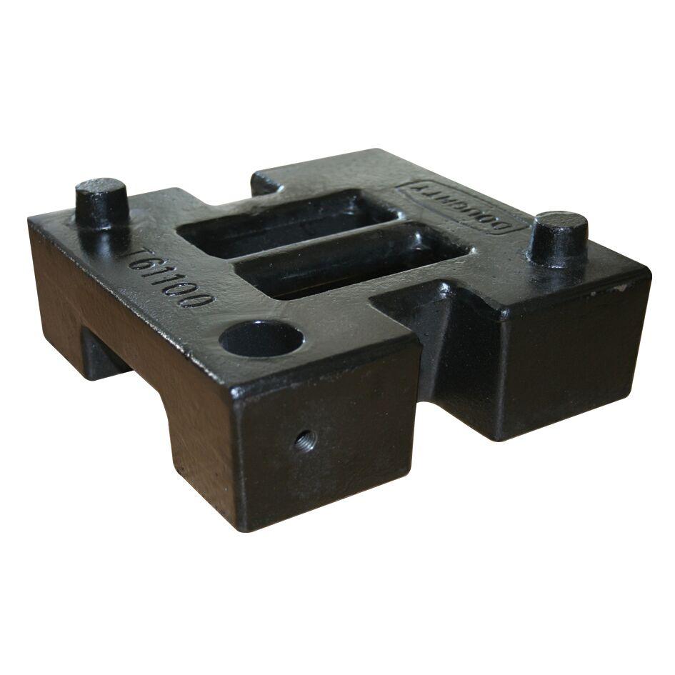 Heavy-duty stage brace weight for stabilising scenery and stage structures, black cast iron support block