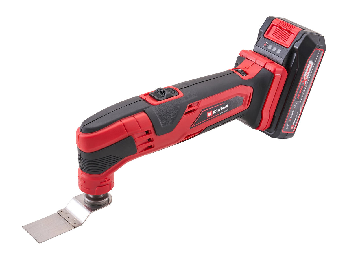 Einhell - Einhell 18V Multi-Tool Kit with a 2.5Ah Li-ion Battery - Cordless red oscillating multi-tool with blade attachment.