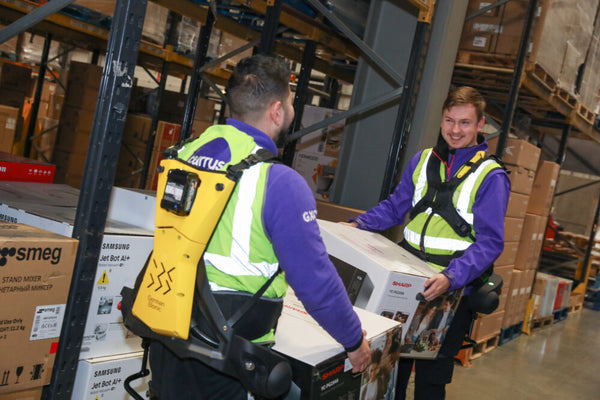 Warehouse team handling goods