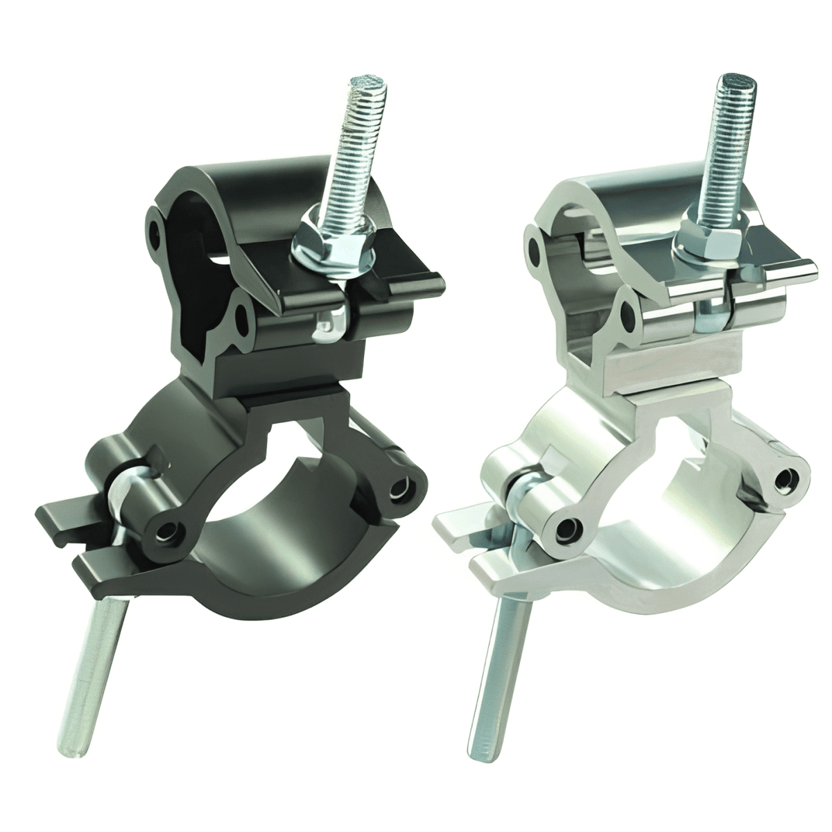 Doughty 90 Degree Fixed Coupler T57435 — Mammoth clamp connecting 60–63mm and 48–51mm tubes at right angle, black and polished aluminium versions