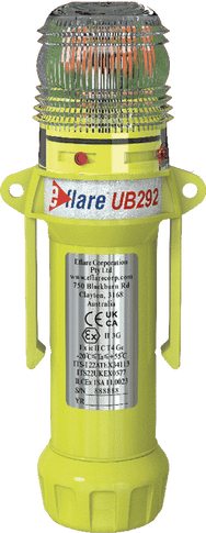 Eflare UB292 LED safety beacon, front view showing dome lens, mounting bracket and product label