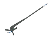 Long-handled tool with a black handle and green footrest on a white background