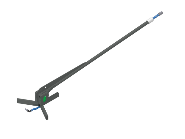 Long-handled tool with a black handle and green footrest on a white background