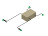 Beige rectangular block with black wires and green connectors on a white background