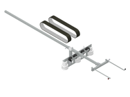 Antenna system with a long horizontal rod and two vertical loops on a white background