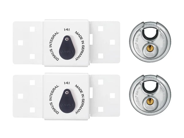 ABUS Mechanical 141/200 Diskus® Integral Van Lock White & 26/70mm Diskus® Padlock Twin Pack – – Now available at MTN Shop UK.