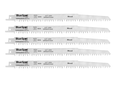 BlueSpot Tools HCS Reciprocating Saw Blade 240mm x 5 TPI Pack of 5 – – Now available at MTN Shop UK.