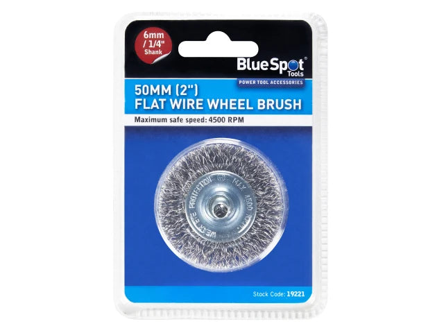 BlueSpot Tools Flat Steel Wire Wheel Brush 50mm x 6mm Arbor – – Now available at MTN Shop UK. - imagen 2