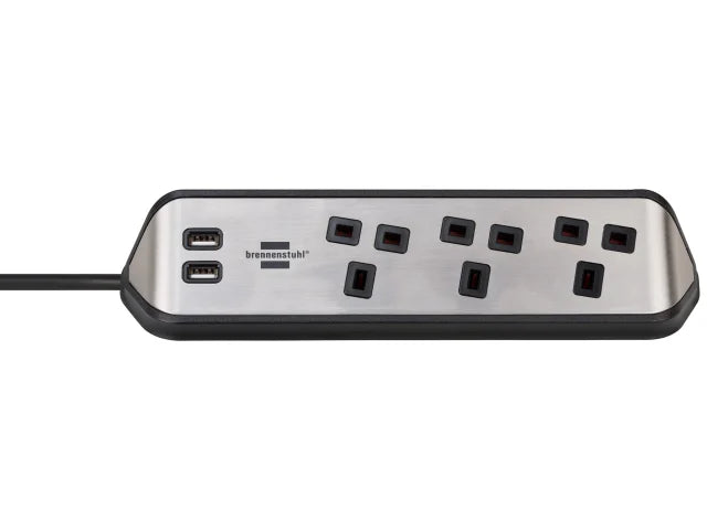 Brennenstuhl estilo Corner Extension Lead 240V 3-Gang 13A Black 2m