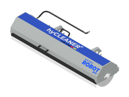 Gray and blue robot cleaner with 'hyCLeaner' branding on a white background