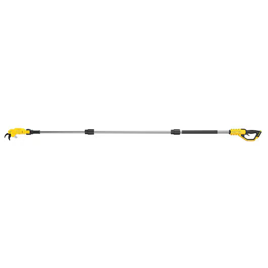 DeWalt DCMPP569N XR Pole Pruner 18V bare unit left side view showing pole segments and coated non-stick cutting blade at articulating head - imagen 5